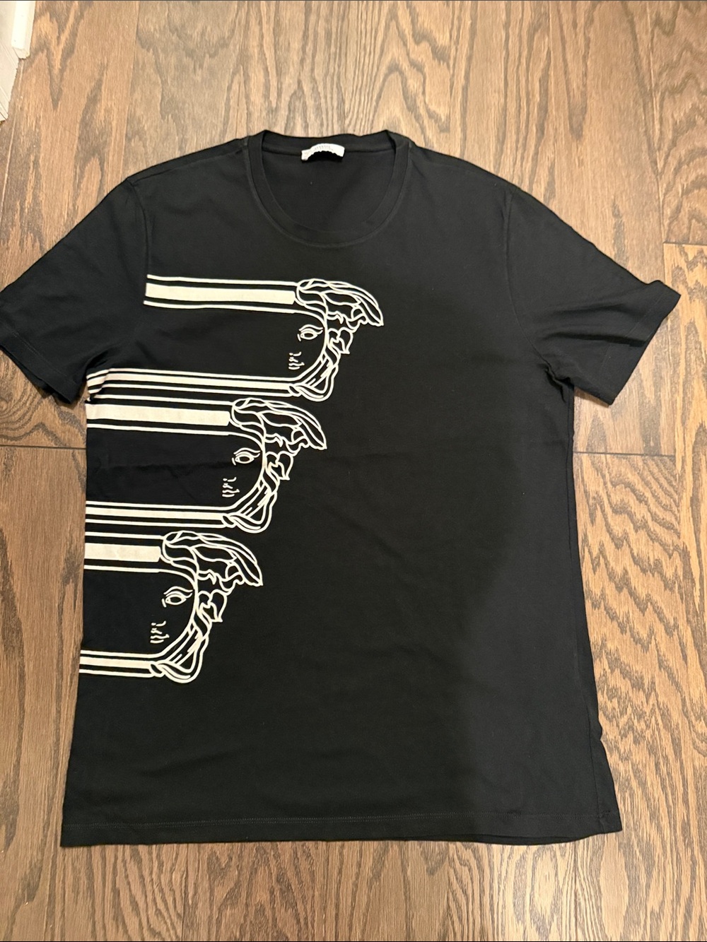 Versace Black T-Shirt with White Medusa Stripe Graphic